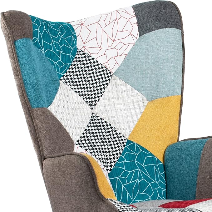 Accent Chair with Ottoman Living Room Chair and Ottoman Set Comfy Side Armchair for Bedroom Creative Splicing Cloth Surface