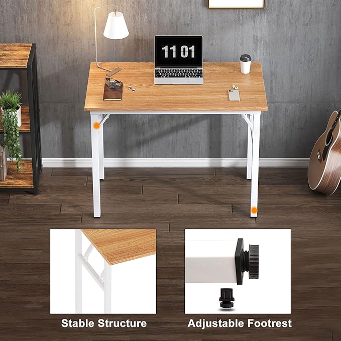 Need Folding Computer Desk - 31.5 Inch Foldable Office Writing Work Study Kids Student Teacher Home Bedroom Table for Small Space Teak White