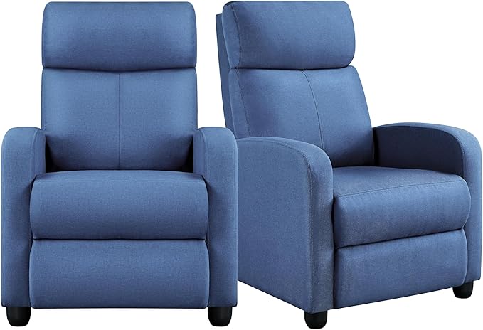 Yaheetech 2-Seat Fabric Pushback Recliner Chair with Thick Seat Cushion and Backrest Reclining Chair for Living Room Home Theater Light Blue