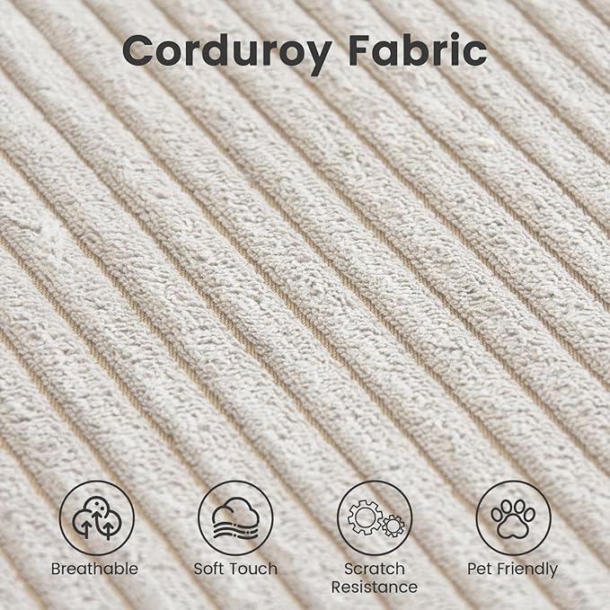 Modular Sectional Sofa 102.36inch Loveseat Sofa Corduroy Fabric Upholstered Couch with 4 Pillows Beige Sofa Couches for Living Room Office Apartment