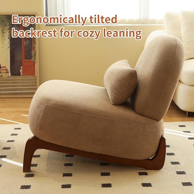 HAZO Cute Accent Chair with Solid Wood Legs Velvet Living Room Chair with Soft Cushion Cozy Bedroom Chair Comfy Armless Reading Chair for Apartment Waiting Room Balcony (Camel-2pcs)