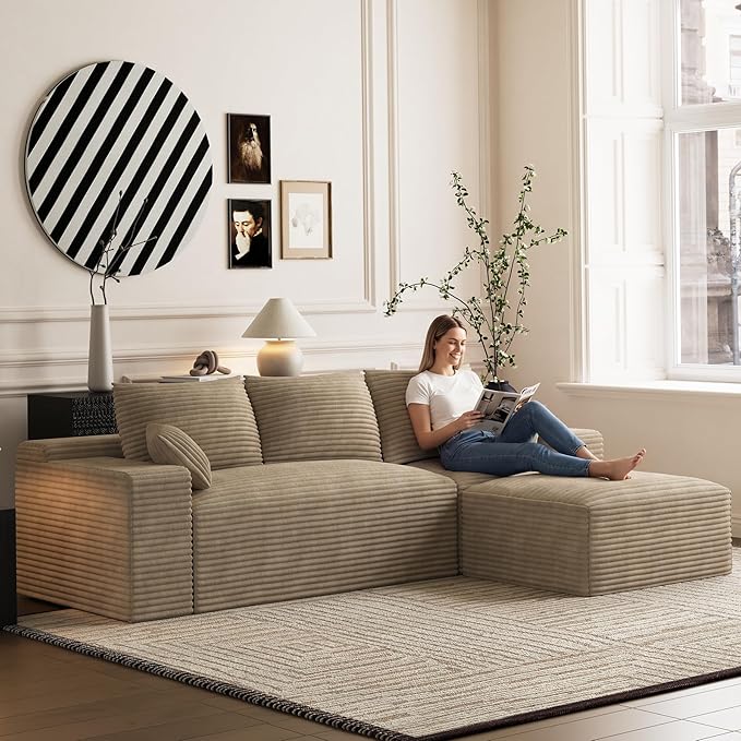 108 L Shaped Boneless Sectional Couches for Living Room Comfy Sectional Couches Deep Seat Modular Sofa Cloud Fluffy Couch with Movable Ottoman No Assembly Needed Light Brown