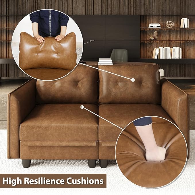 LLappuil Modular Sectional Sofa Pair of Side Armrest Module for Customize Couch Modern Brown Faux Leather