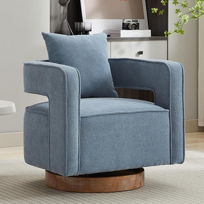 Chifee &amp Vingol 29.1 Linen Modern Swivel Accent Barrel Chair Set of 2 with Solid Wood BaseBlue