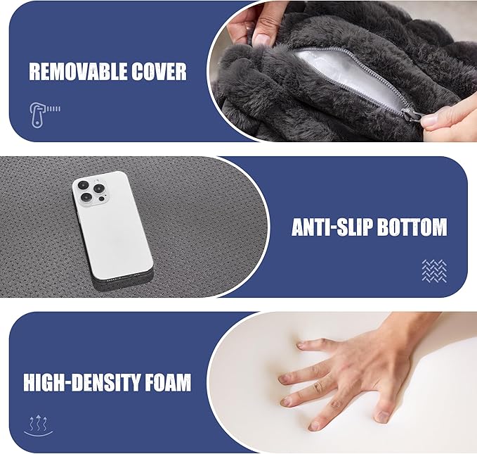 Hobestluk Rectangle Ottoman Memory Foam Footrest for Couch with Removable Cover Large Floor Seating for Adults Ottoman Coffee Table for Living Room Bedroom or Office (Strip Grey Footrest)