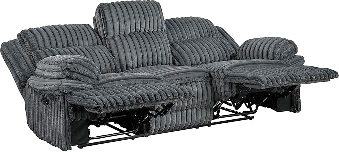 Lexicon Manual Double Reclining Sofa Corduroy Manual Wall Hugger Recliner Couch Pillow Top Arms Plush Foam Cushions Over Pocket Coils Cozy Reclining Sofa for Living Room Dark Gray