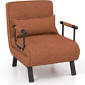 Giantex Convertible Sofa Bed 4-in-1 Sleeper Chair with Pillow Modern Recliner Guest Bed with 6 Position Adjustable Backrest Metal Legs Linen Fabric Armchairs for Nursery Living Room Office (Brown)