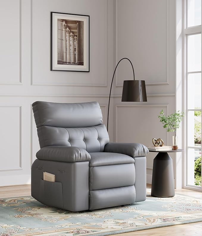 Garvee Oversized Extra Wide Recliner Chair - PU Leather Manual Recliner for Adults Comfy Reclining Chair with Overstuffed Arms and Back Side Pocket Single Sofa for Living Room Bedroom
