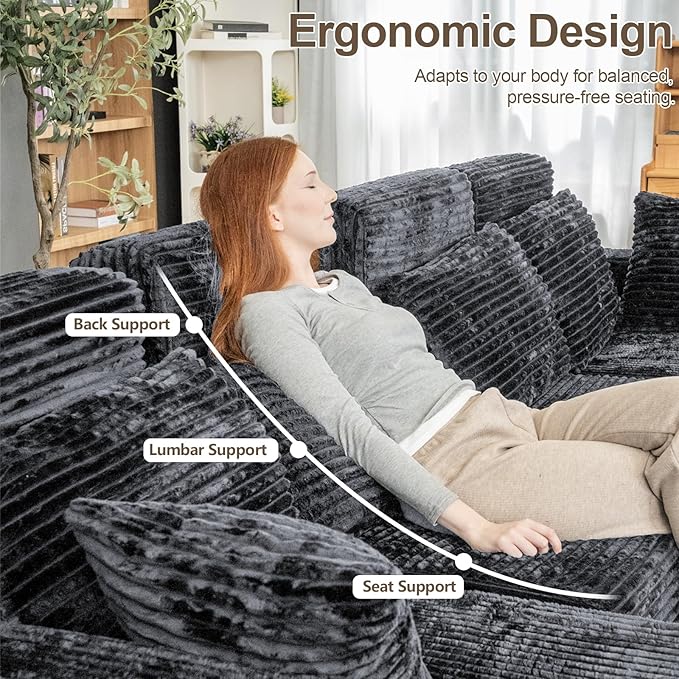134 U-Shape Oversized Cloud Boneless Sofa Couch with Chaise Modern Modular Sectional Comfy U-Shape Cloud Couch Deep Seat No Assembly Required (Grey) | Boneless Sofa Ergonomic Design