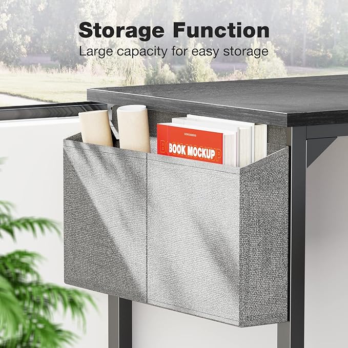 Sweetcrispy Small Computer Office Desk 40 Inch Kids Student Study Writing Work with Storage Bag &amp Headphone Hooks Modern Simple Home Bedroom PC Table - Black