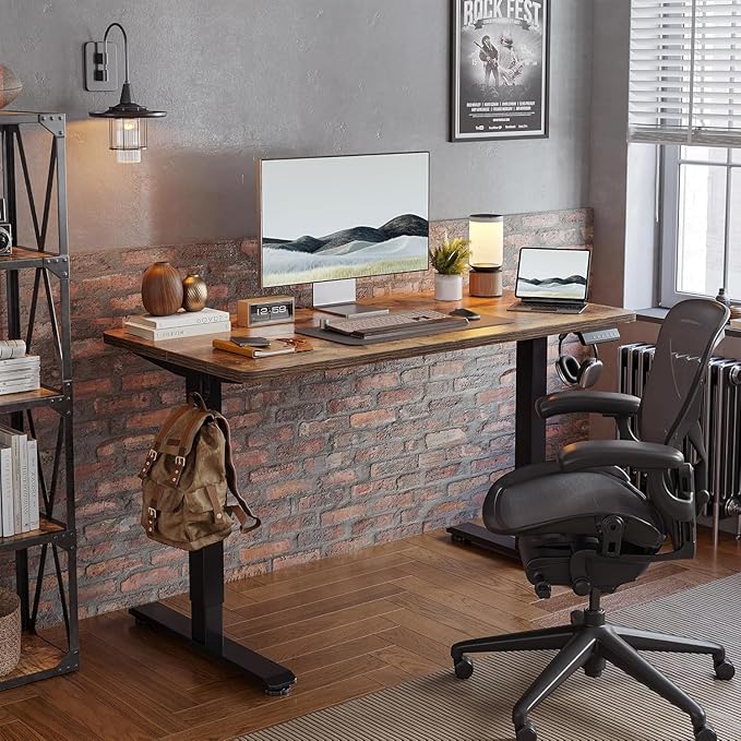 TIQLAB 63 x 24 Inch Electric Standing Desk Sit to Stand Up Work Home Office Table for Study Writing and Games Splice Board Rustic Brown