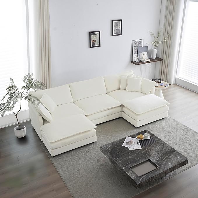 kevinplus Ottoman Square Chaise Ottoman Stool Bench for Living Room Bedroom Apartment Chenille Fabric White