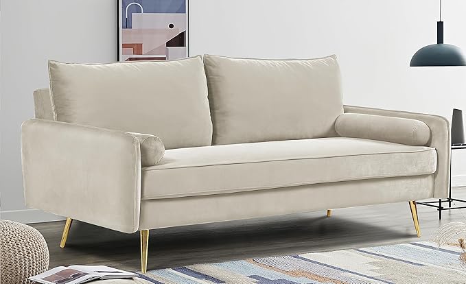 Kent Modern Sofa European Style Velvet Living Room Furniture with Tapered Legs Vintage Flair and Sleek Design Couch Ivory