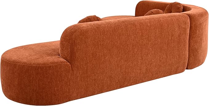 Elegant 122'' Extra Large Sectional Upholstery Sofa with Curved Design and Three Round Cushionsfor Living Room Apartment Office (Orange#3)