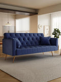 71 Convertible Velvet Futon Sofa Bed Loveseat with Multiple Adjustable BackrestsModern Sleeper Couch with Golden Metal Legs for Living RoomApartmentOfficeBlue