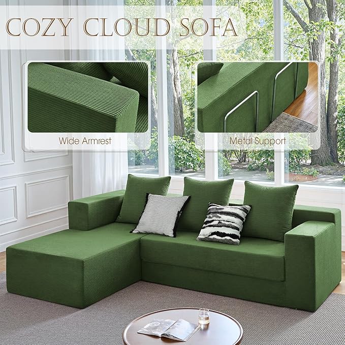 YINIX 2026 New 106 Modular Sectional Sofa High Back Cloud Couch for Living Room Comfy Fluffy Sofa with L-Shaped Chaise Upholstered Boneless Sofa Couches with Deep Seat No Assembly (Green)