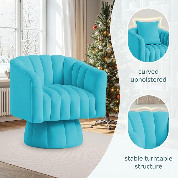 YSICK Swivel Accent Chair 360°Swivel Barrel Chair Modern Ottoman with Velvet Fabric Mid-Century Ottoman with Wide Upholstered Round Armchair for Living Room Lounge BedroomTeal