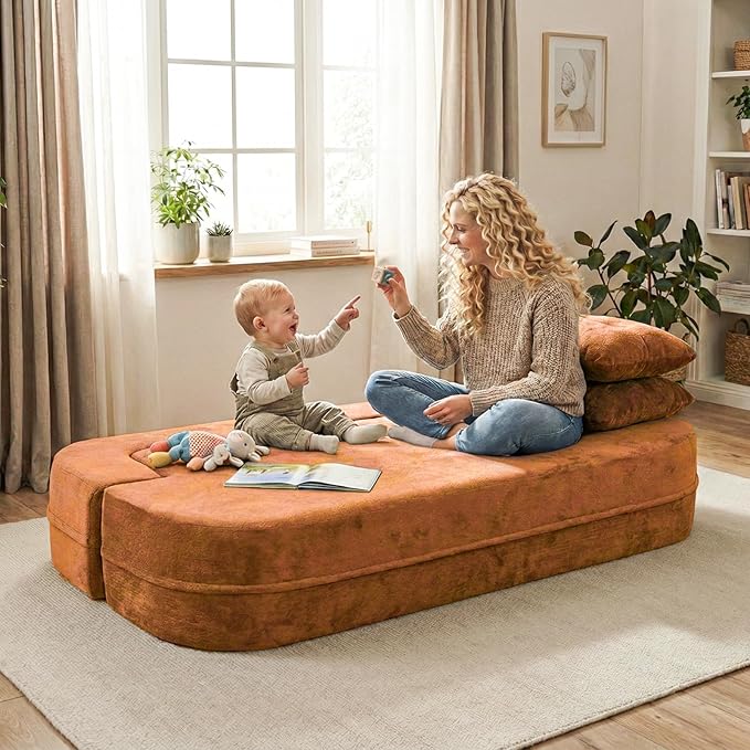 Folding Sofa Bed 78.7 Extra-Long Convertible Sofa Bed with 2 Pillows &amp Blanket 14.6 Thick High-Density Foam Boneless Couch for Bedroom Living Room Apartment Brown