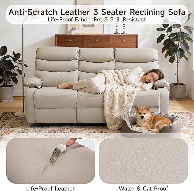 Reclining Couch Sofa Set Leather Recliner Couch Sofa and Loveseat Sets for Living Room RV Theater Seating(3 Seat Sofa+LoveseatBeige)