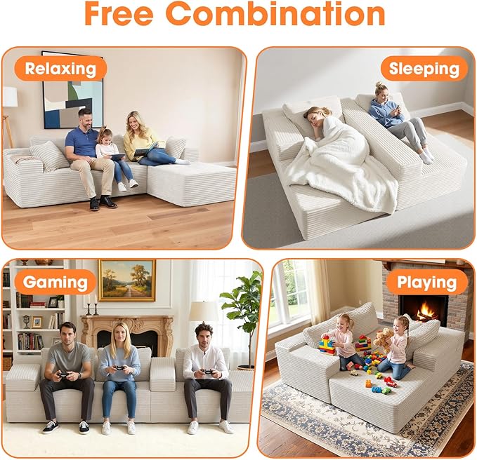 108” Modular Sectional Sofa Couches Oversized L-Shape Cloud Couch with Deep Seat Comfy Memory Foam Modern Boneless Couch for Living Room No Assembly Required