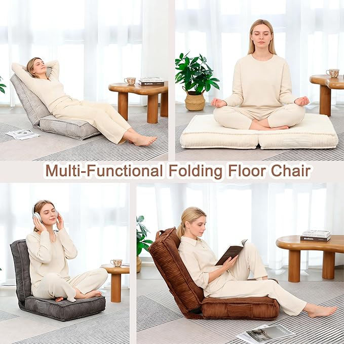 Adjustable Floor Chair with Back Support 6-Position Folding Meditation Chair Floor Sofa Chairs for Adults Comfy Accent Chairs for Reading Gaming Living Room Bedroom Navy Blue