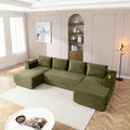 132-Inch U-Shaped Cloud Sectional Couch Symmetrical Modular Compressed Boneless Sectional Sofa with Chaise Lounges Plush Corduroy Boneless Corner Sofa W/Cupholders