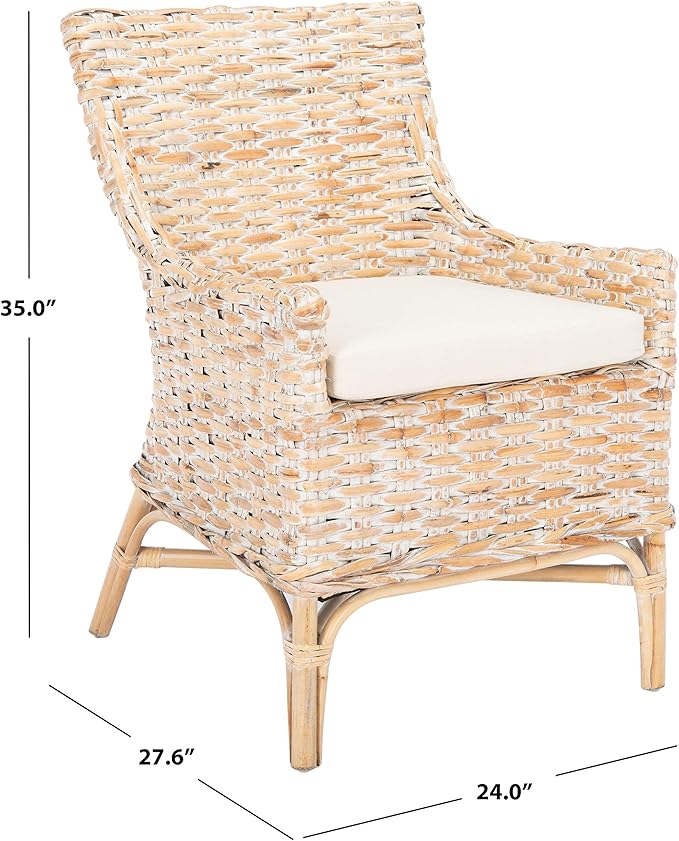 Safavieh Home Collection Cristen Rattan Cushion Accent Chair Natural White Wash/White (ACH6513A)