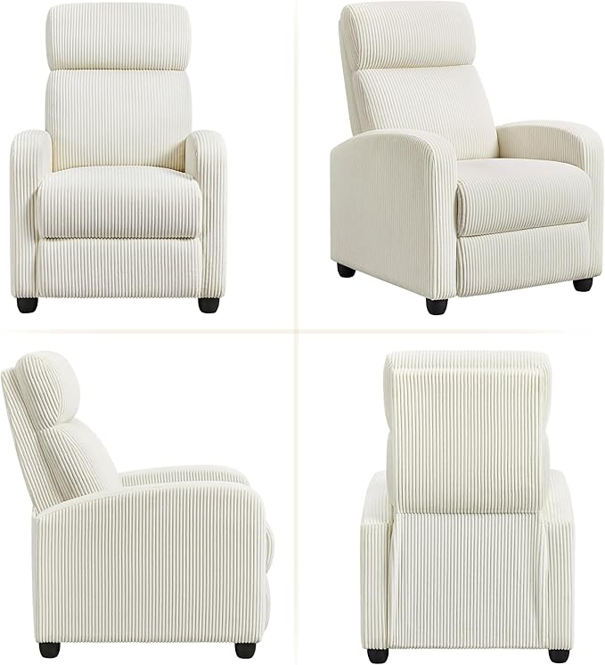 Yaheetech 2-Seat Corduroy Pushback Recliner Chair Living Room Chair with Thick Seat Cushion and Backrest Reclining Chair for Living Room Beige