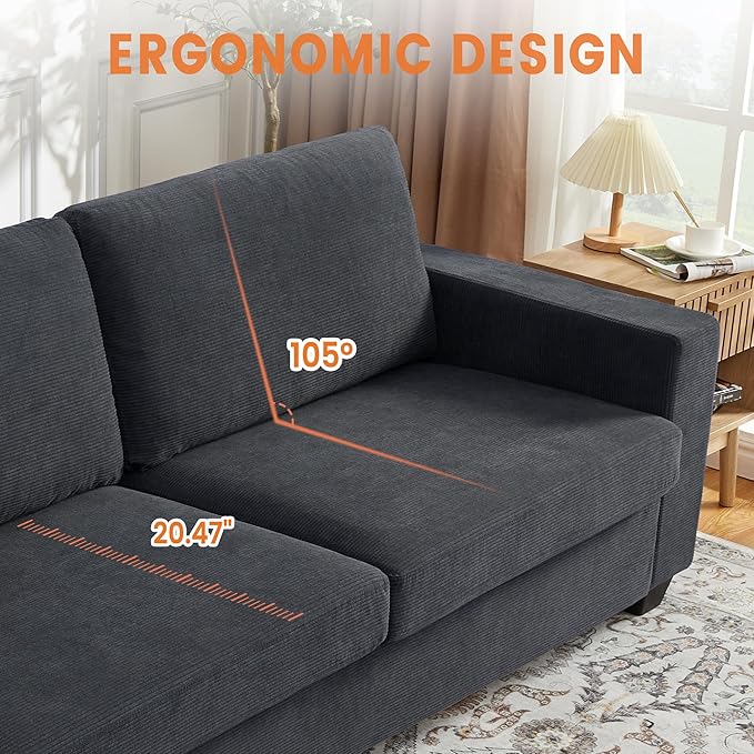 Modern Deep Seat Sofa Couch 84” – Plush Corduroy Cloud Loveseat Oversized Comfy Beige Couch for Living Room Bedroom Apartment Durable 850 lbs Capacity Easy Assembly