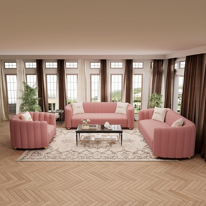 42 Velvet Sofa Chair for Living Room Modern Single Sofa with Gold Metal Sphere Legs (Pink-1 Seater)