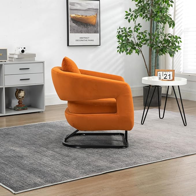 House Hold Upholstered Tufted Living Room Chair Textured Velvet Fabric Accent Chair with Metal Stand