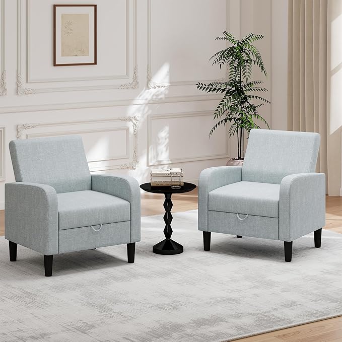 DAGONHIL Accent Chair Living Room Chair Upholstered Reading Chair for Bedroom Linen Fabric Armchair Single Sofa for Living Room/Office/Library (Gray 2 Pack)