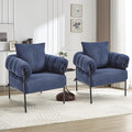 Modern Velvet Accent Chairs Set of 2 Comfy Large Living Room Sofa Chair Upholstered Fabric Armchair with Pillow and Metal Legs for Office/Bedroom/Reading Blue