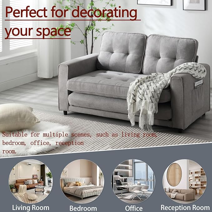 Folding Futon Sleeper Sofa with Pull Out Couch BedModern Velvet Loveseat Sleeper Convertible to Full Size Floor Couches Bed for Living Room Bedroom Small Space (Gray)