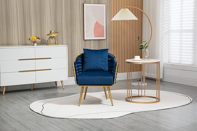 Velvet Accent Chair Modern Upholstered Armchair Tufted Chair with Metal Frame Single Leisure Chairs for Living Room Bedroom Office Balcony