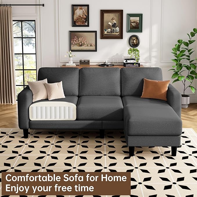 ZeeFu 73 Sectional Sofa Couch for Living Room L Shaped Couch with Extra Thick Deep Seat Cushions 3 Seater Convertible Sofa with Movable Ottoman for Small Apartment 650lbs Heavy Duty (Dark Grey)