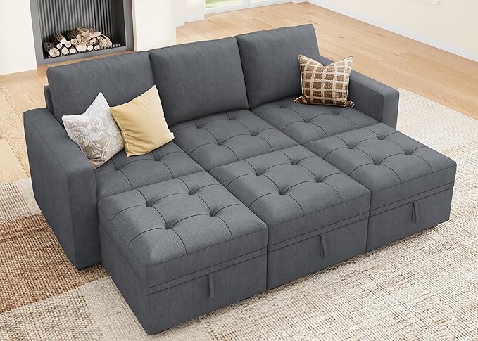 HONBAY Modular Sectional Couch Sleeper Sofa Bed with Storage Seats Oversized Sectional Couches for Living RoomBluish Grey