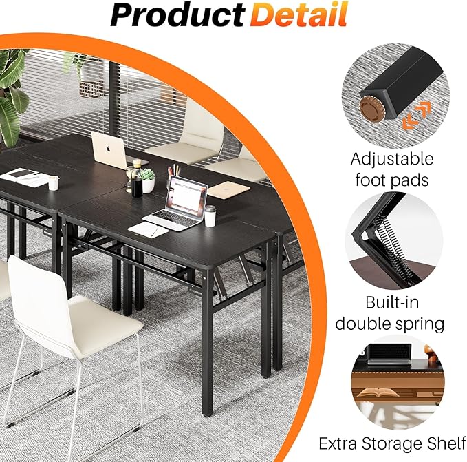 BYMECOST 39 inches Folding Computer Desk No Assembly Long Foldable Office Table Portable Large Foldable Home Office Desk No Install Activity Table Conference Table (Black 39.4)