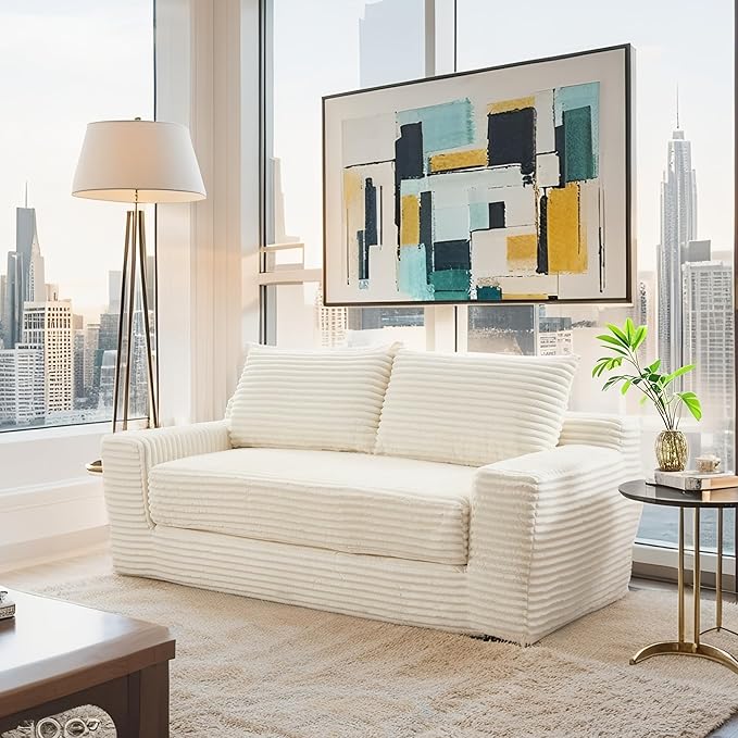 Boneless Couch 2 in 1 Convertible71 Corduroy Cloud Loveseat SofaMemory Foam Couch in a BoxNo Assembly Small Sofa for Living RoomApartments Home OfficeBedroom-Beige