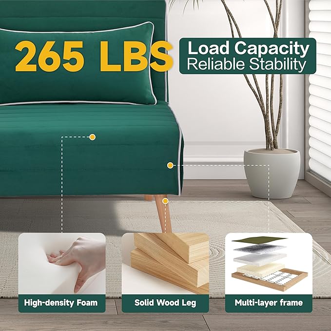 32 Convertible Sleeper Chair 3-in-1 Folding Sleeper Chair with Pillow 3-Position Adjustable Backrest for Living Room Bedroom Office Green
