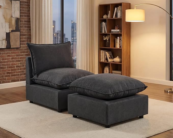 VANOMi Modular Ottoman Stool Cube Footrest Replacement for Sectional Sofa Upholstered Ottoman Seat Grey
