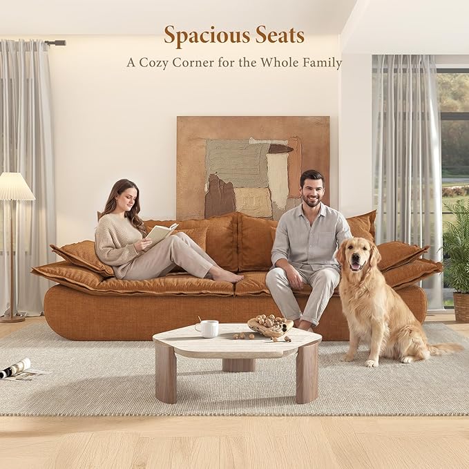 Vesgantti 86.6 Cloud Couches for Living Room Cozy Chenille Boneless Couch with Curved Armrest Modern Stylish Sailboat Sofa with Deep Seat No Assembly Required Orange