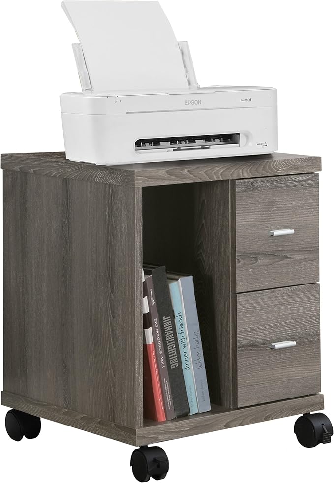 Monarch Specialties I Reclaimed-Look 2 Drawer Computer Stand/Castor Dark Taupe