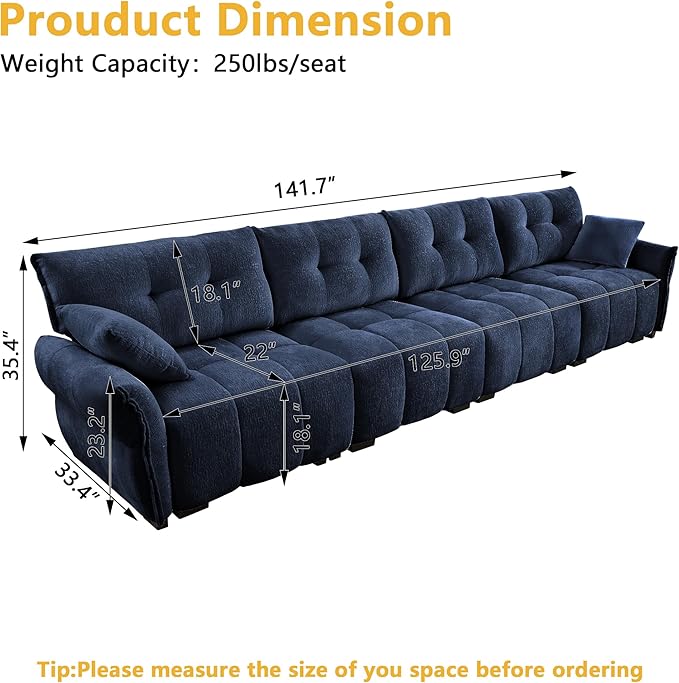 mikibama Oversized Modular Sectional Sofa141.7 Chenille 4-Seat CouchModern 4 Seater Sofas Couches for Living RoomComfy Large Couches with Deep Seat for Apartment