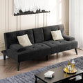 Shintenchi Futon Sofa Bed Velvet Foldable Couch Reclining Sleeper with Removable Armrests Upholstered Loveseat Sofa Couch with Folding Cup Holders for Home Office(Black)