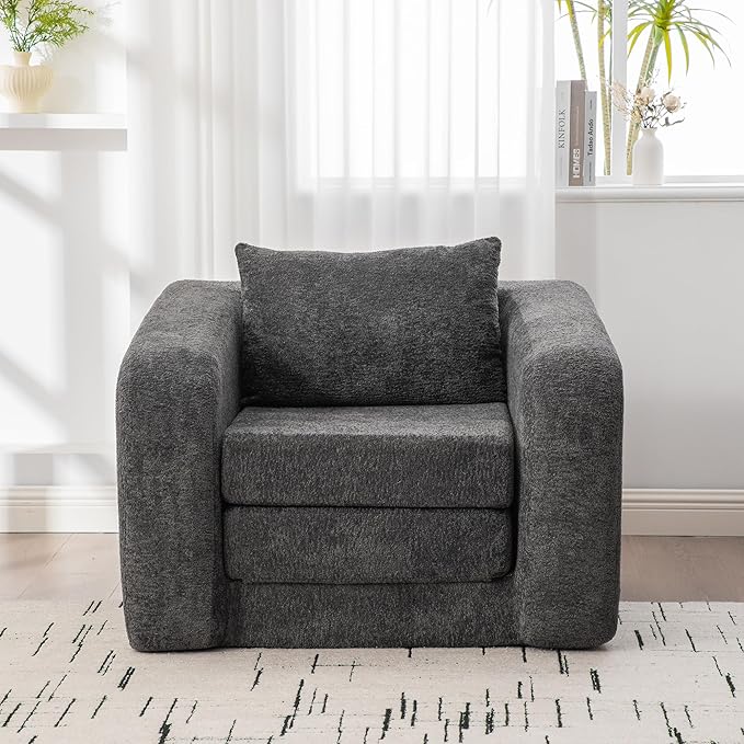 KEIKI 40 Foldable Sofa Bed Chair with Armrests No-Assembly Chenille Cloud Mattress for Home Office Break Area Meditation Space Guest Bed &amp Multifunctional Living Zones