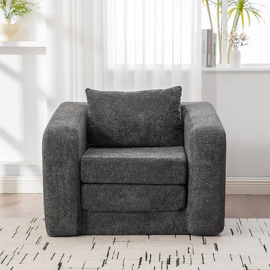 KEIKI 40 Foldable Sofa Bed Chair with Armrests No-Assembly Chenille Cloud Mattress for Home Office Break Area Meditation Space Guest Bed &amp Multifunctional Living Zones