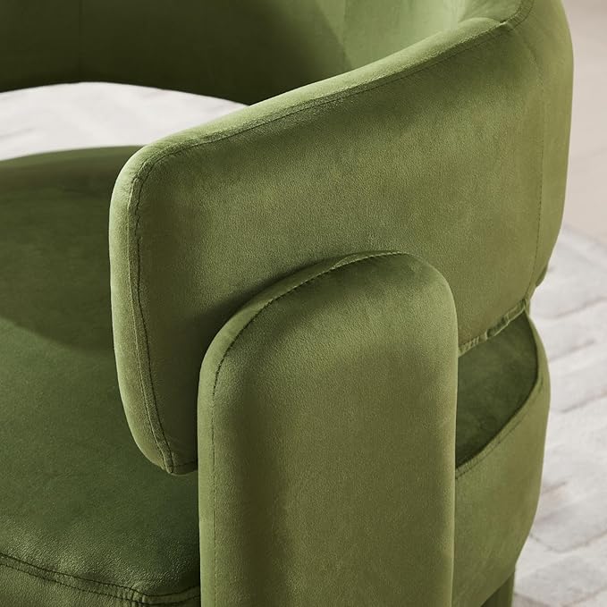 Set of 2 Accent Chairs with Arms Upholstered Barrel Armchair with Curved Back Comfy Single Side Chair for Reading Living Room Home Office Green