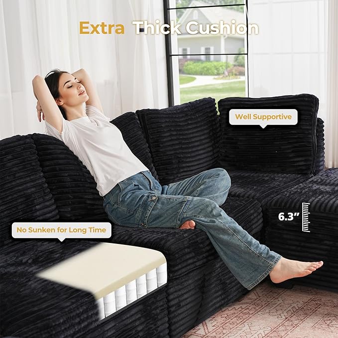 HOOOWOOO Modular Sectional Sofa Couch Matching Middle Seat(Black Velvet Corduroy)
