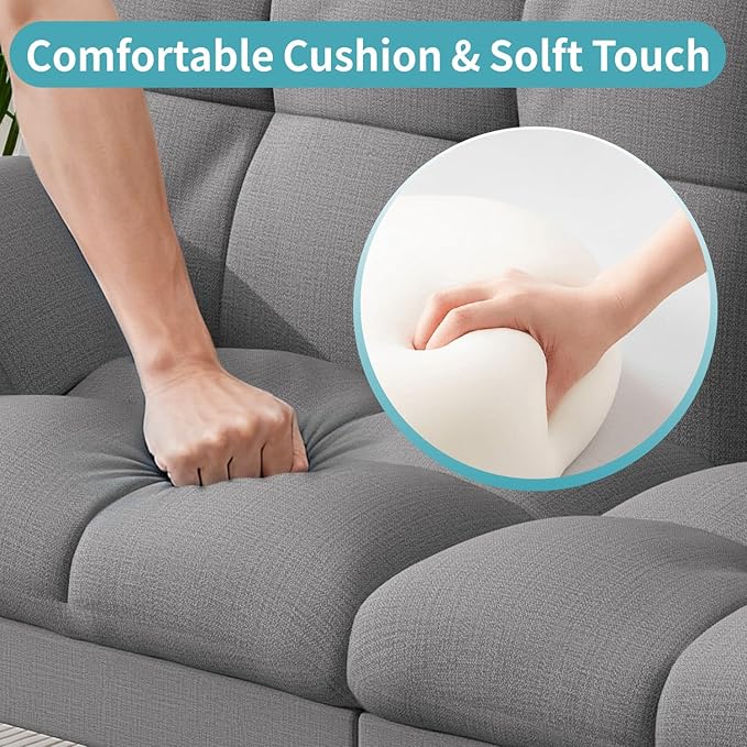 MUUEGM 71 Futon Sofa Bed Comfortable Memory Foam Futons Sofa with Adjustable Backrest &amp Armrests Convertible Loveseat Futon Bed for Compact Living Room Apartment Office Grey